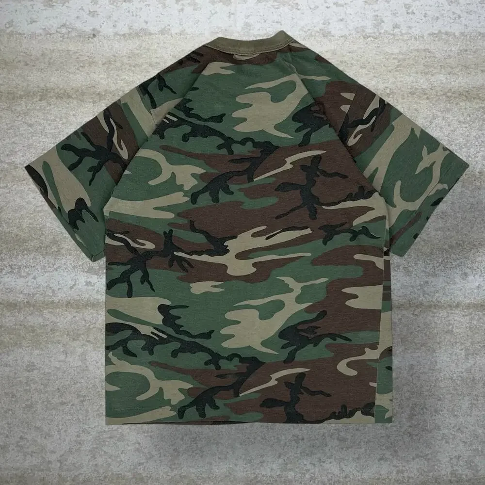 Vintage 90s Woodland Shirt Mens M Hunting Camo Cotton Short Sleeve Made USA